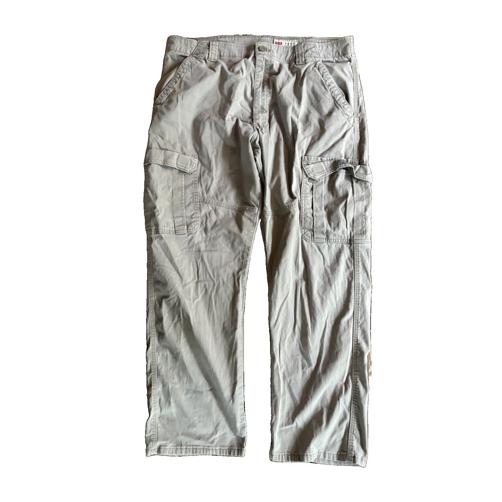Wrangler Mens 36x30 Cargo Pants Khaki Tan Relaxed Fit Utility Work 100% Cotton